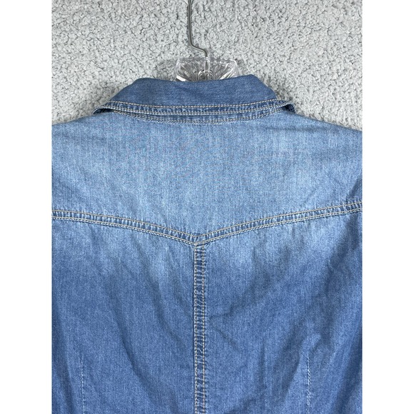 Forever 21 Women's Chambray Denim Pearl Button Up Shirt Size S - Picture 5 of 11